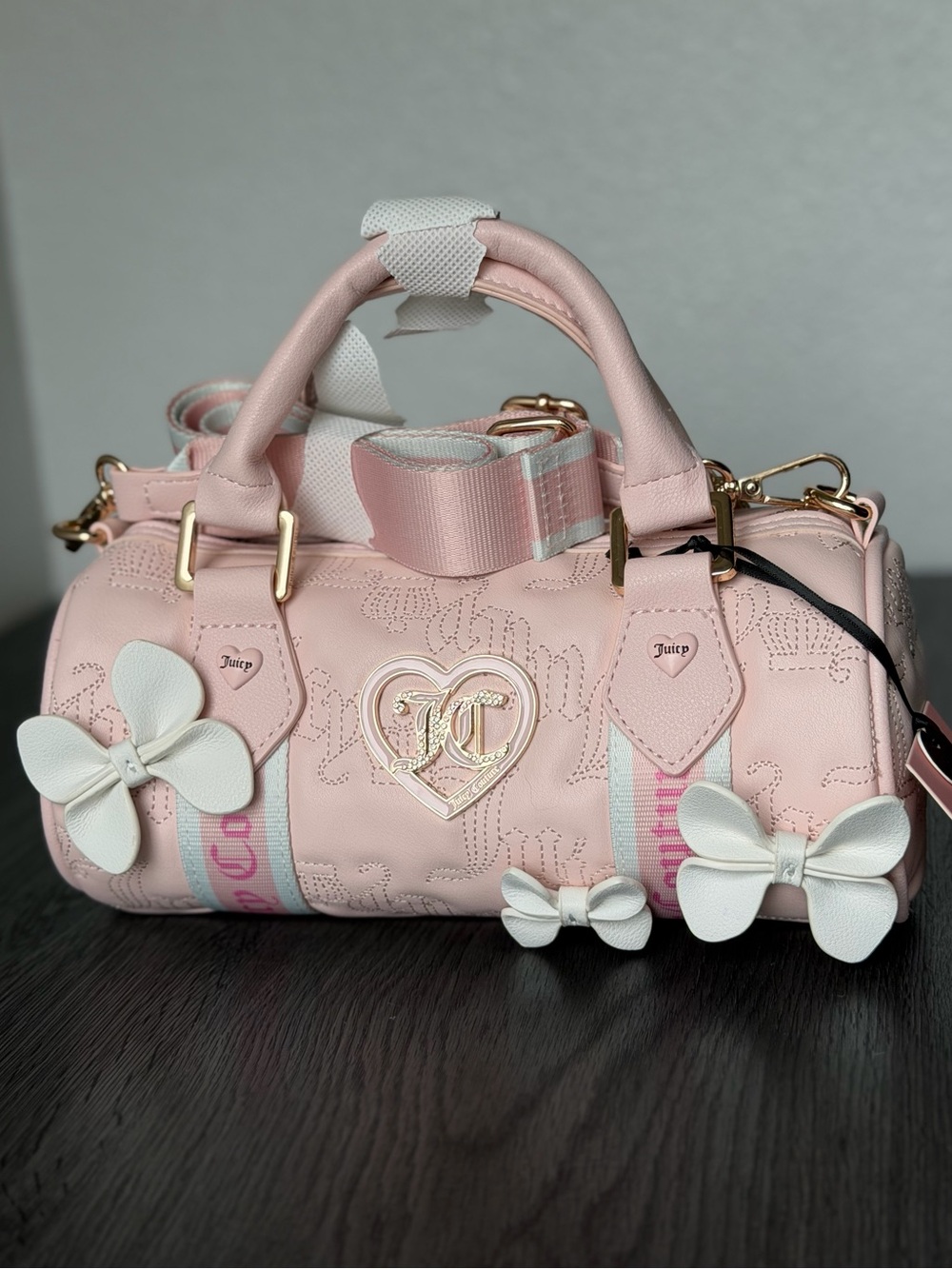 Juicy Couture Save The Best For Last Mini Barrel crossbody Blush Pink bows